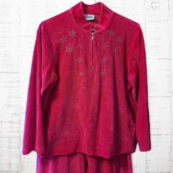 Hot Pink Velvety 2pc Set w/ Sparkly Snowflakes by Links - Picture 3 of 12